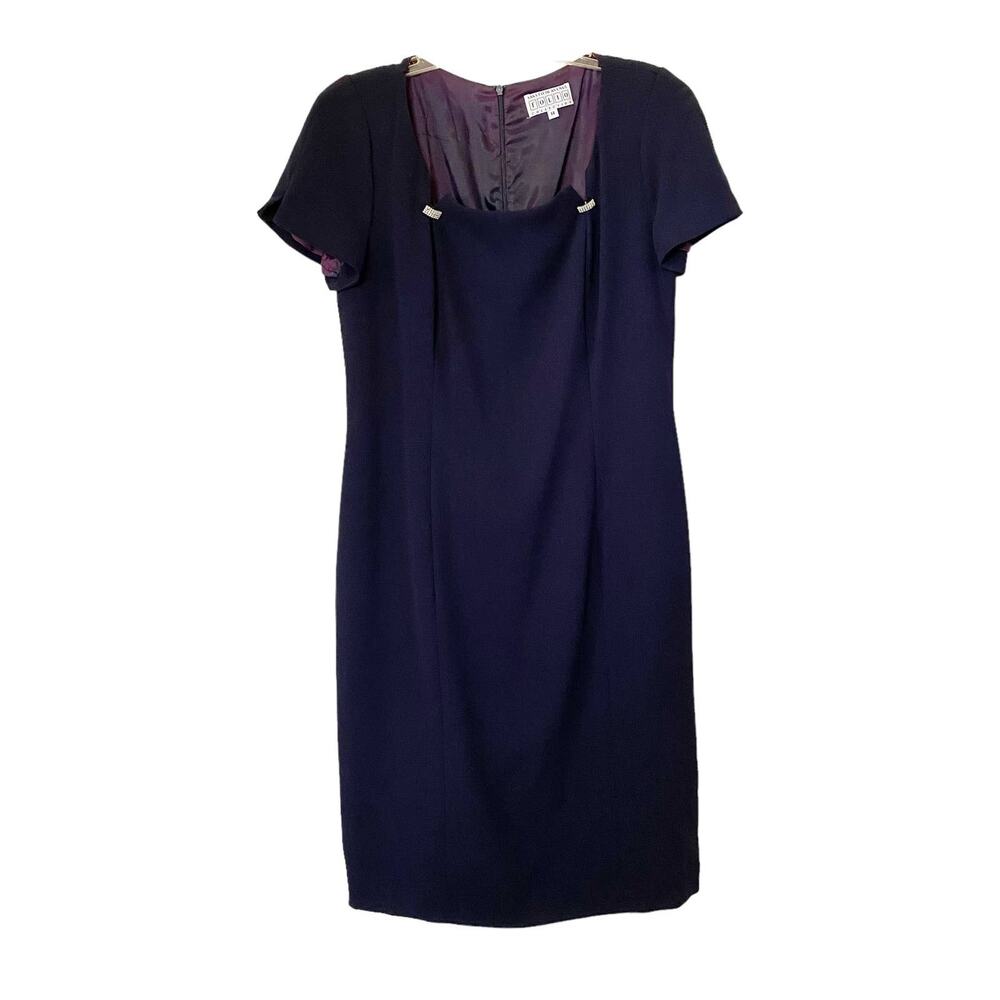 Vintage Saks Fifth Ave Folio Collection Short Sleeve Midi Sheath Dress Blue 14